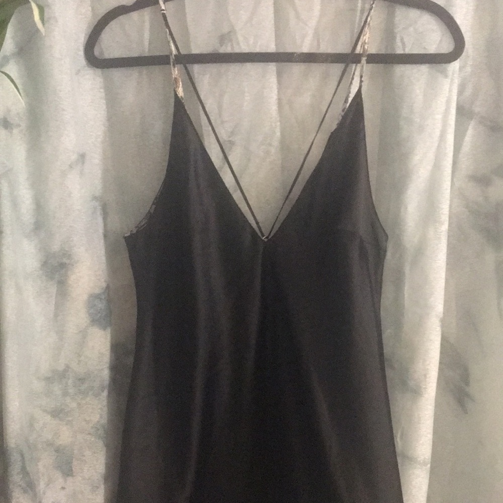 NWOT strappy Victoria’s Secret black w/snake skin detail satin slip dress
